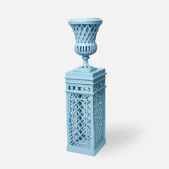 Mrs. Alice Adelaide Blue Lattice Urn & Pedestal< Vases | Vases & Planters
