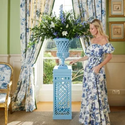 Mrs. Alice Adelaide Blue Lattice Urn & Pedestal< Vases | Vases & Planters
