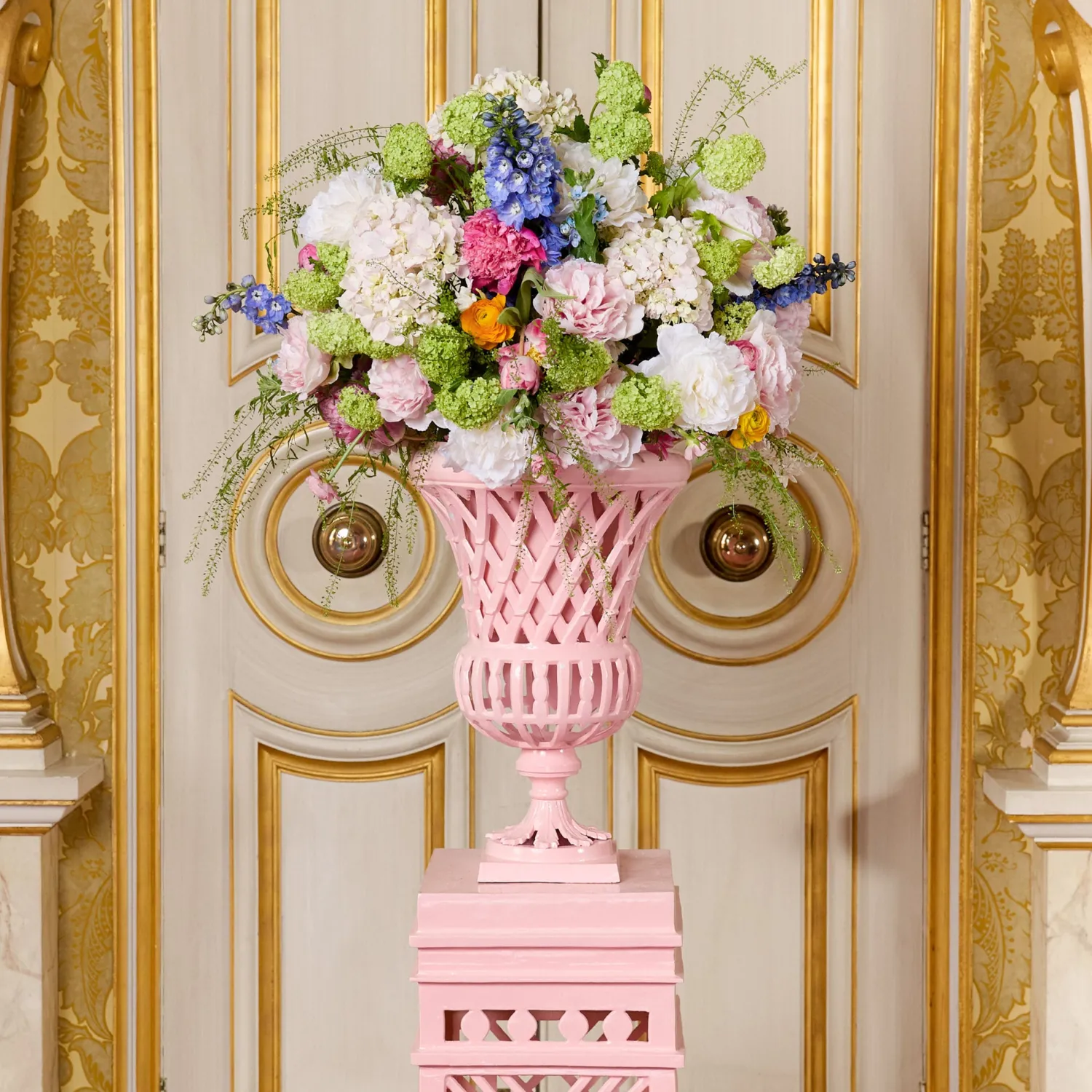 Mrs. Alice Adelaide Pink Lattice Urn< Vases | Vases & Planters