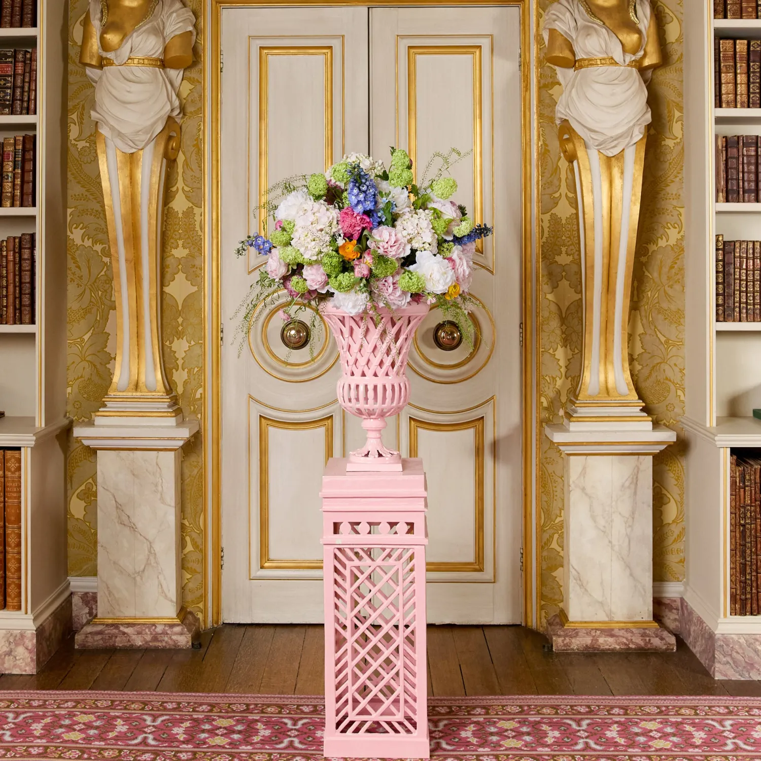 Mrs. Alice Adelaide Pink Lattice Urn< Vases | Vases & Planters