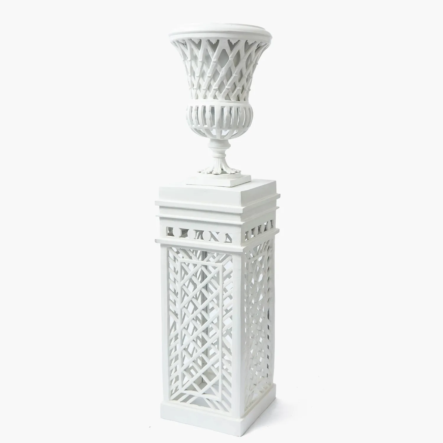 Mrs. Alice Adelaide White Lattice Urn & Pedestal< Vases | Vases & Planters