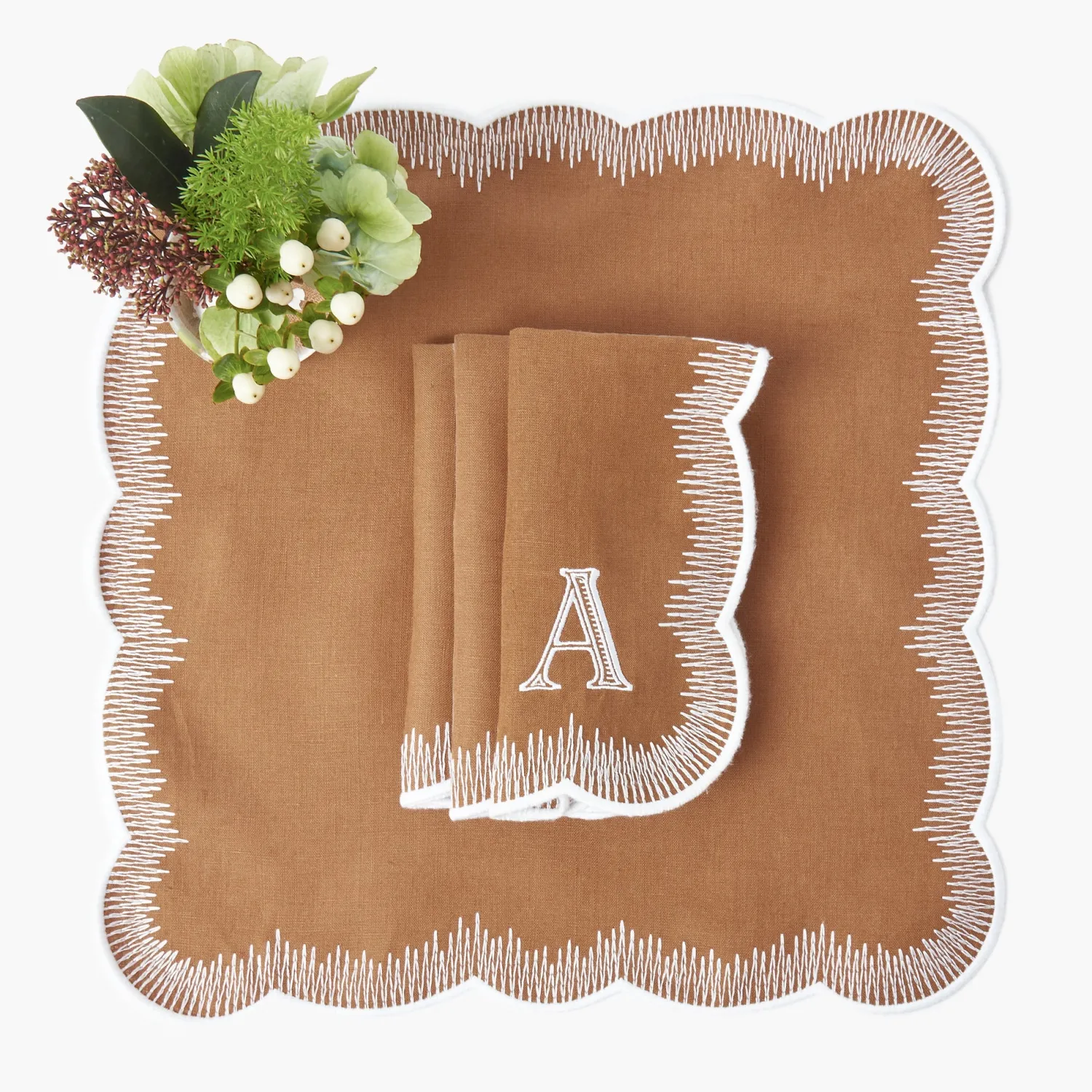 Mrs. Alice Alathea Caramel Linen Napkins (Set of 4)< Napkins | Mrs. Alice Monogram