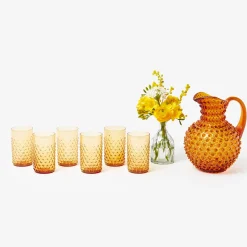 Mrs. Alice Amber Hobnail Jug and Glasses (Set of 6)< Glassware Sets
