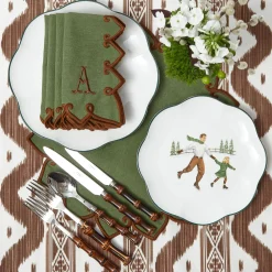 Mrs. Alice Angelina Forest Green & Brown Placemats & Napkins (Set of 4)< Table Linen Sets | Mrs. Alice Monogram