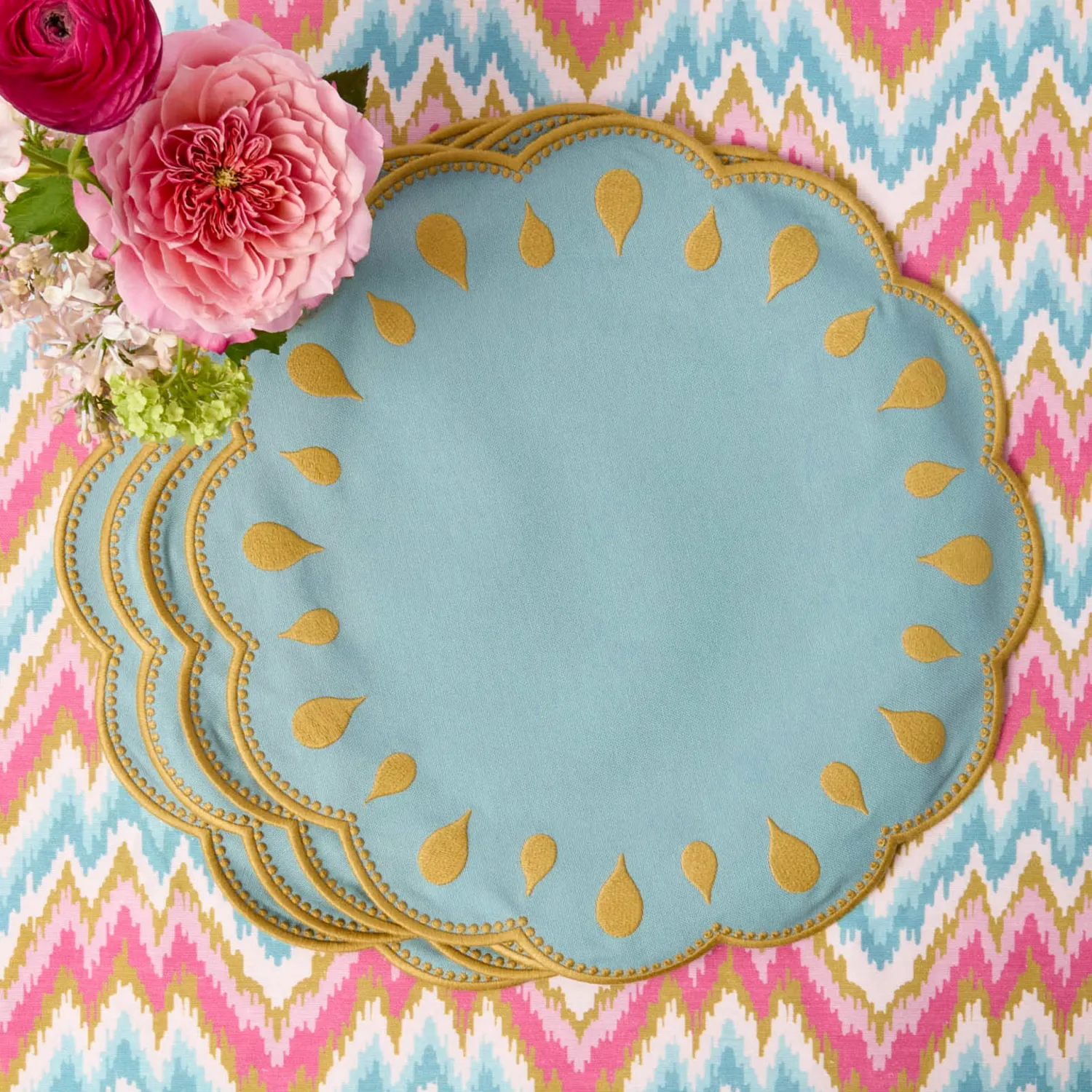 Mrs. Alice Bettina Blue & Caramel Placemats (Set of 4)< Summer Table Linen | Placemats