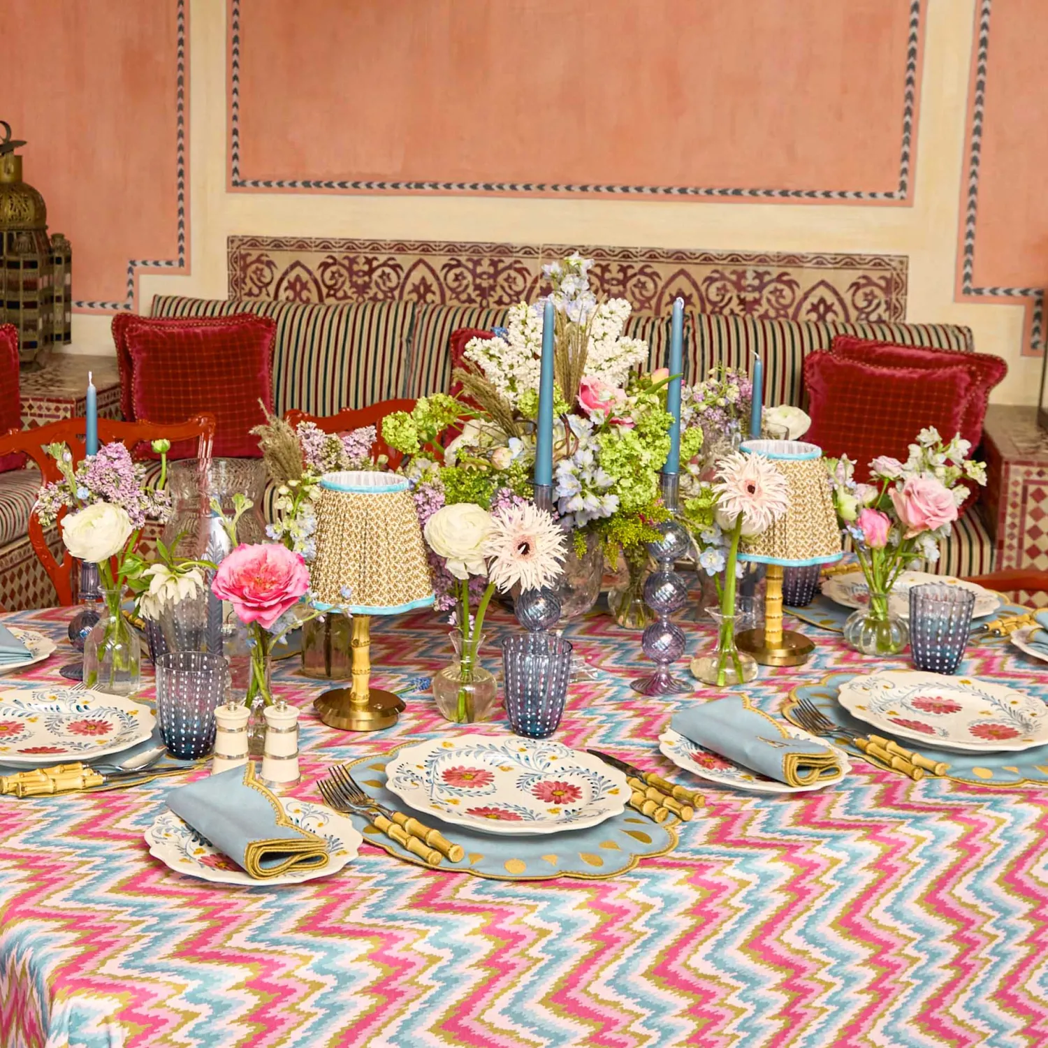 Mrs. Alice Bettina Blue & Caramel Placemats (Set of 4)< Summer Table Linen | Placemats