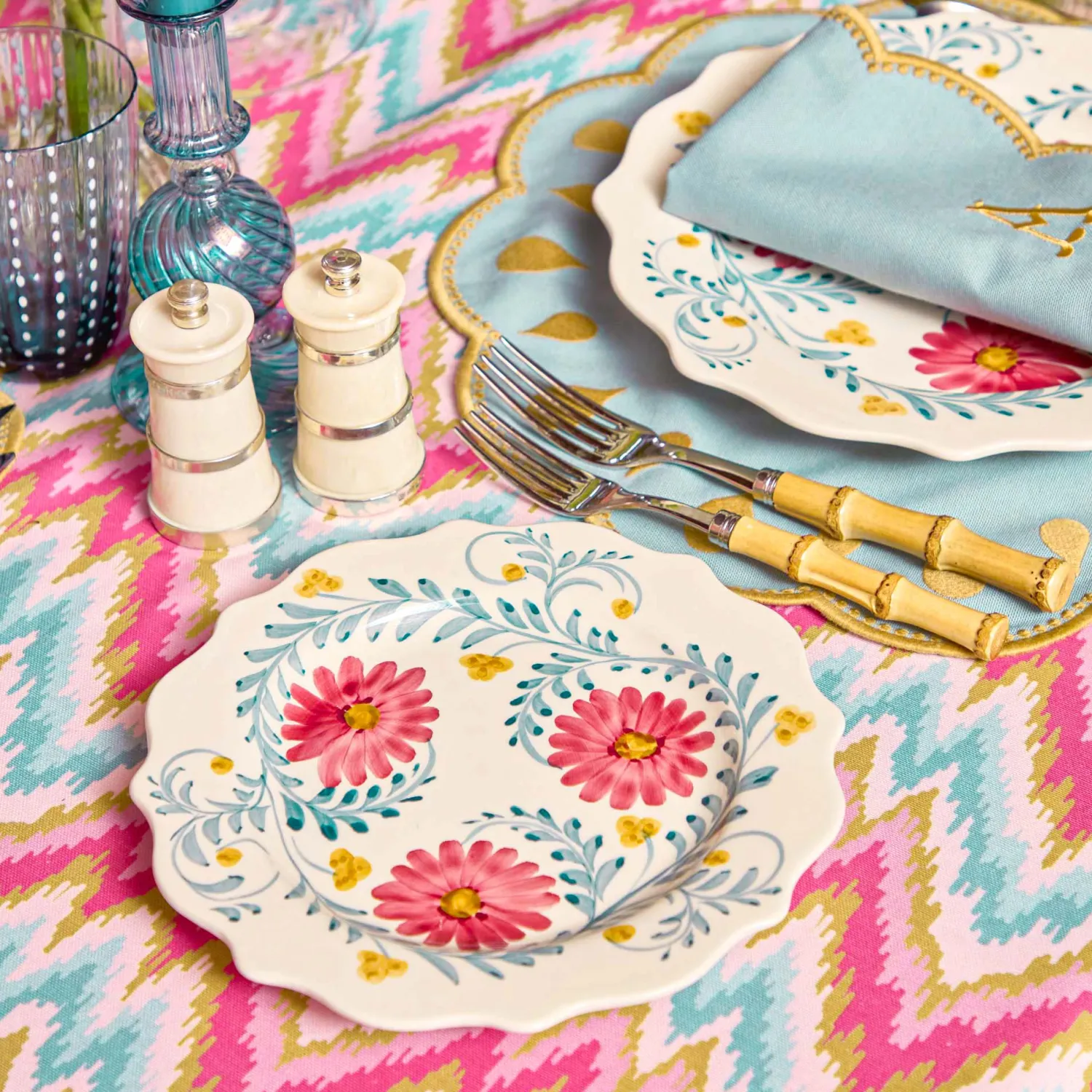 Mrs. Alice Bettina Blue & Caramel Placemats (Set of 4)< Summer Table Linen | Placemats