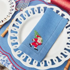 Mrs. Alice Blue & Red Hand Embroidered Father Christmas Napkins (Set of 4)< Napkins