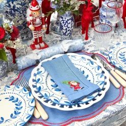 Mrs. Alice Blue & Red Hand Embroidered Father Christmas Napkins (Set of 4)< Napkins