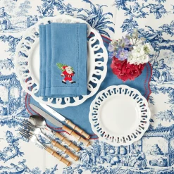 Mrs. Alice Blue & Red Hand Embroidered Father Christmas Napkins (Set of 4)< Napkins