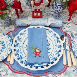 Mrs. Alice Blue & Red Hand Embroidered Father Christmas Napkins (Set of 4)< Napkins