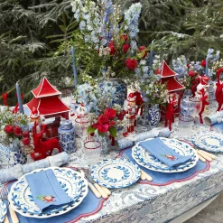 Mrs. Alice Blue & Red Hand Embroidered Father Christmas Napkins (Set of 4)< Napkins