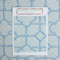 Mrs. Alice Blue Bamboo Trellis Fabric< Serena Fresson Fabrics