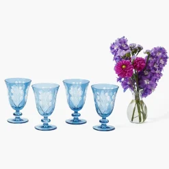 Mrs. Alice Blue Fern Engraved Glassware (Set of 8)< Glasses | Glassware Sets