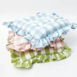 Mrs. Alice Blue Gingham Ruffle Seat Pad Cushion (Set of 4)< Cushions