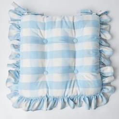 Mrs. Alice Blue Gingham Ruffle Seat Pad Cushion (Set of 4)< Cushions