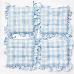 Mrs. Alice Blue Gingham Ruffle Seat Pad Cushion (Set of 4)< Cushions