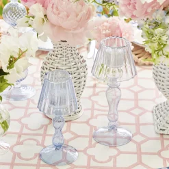 Mrs. Alice Blue Glass Lantern Tea Light Holder (Pair) - 18 cm< Summer Candleware | Candle Holders