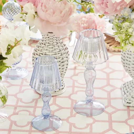 Mrs. Alice Blue Glass Lantern Tea Light Holder (Pair) - 18 cm< Summer Candleware | Candle Holders
