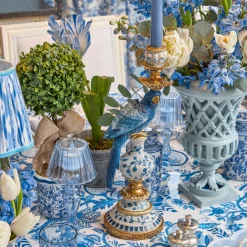 Mrs. Alice Blue Glass Lantern Tea Light Holders (Pair) - 24cm< Summer Candleware | Candle Holders