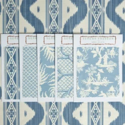 Mrs. Alice Blue Ikat Stripe Fabric< Serena Fresson Fabrics