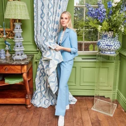 Mrs. Alice Blue Ikat Stripe Fabric< Serena Fresson Fabrics