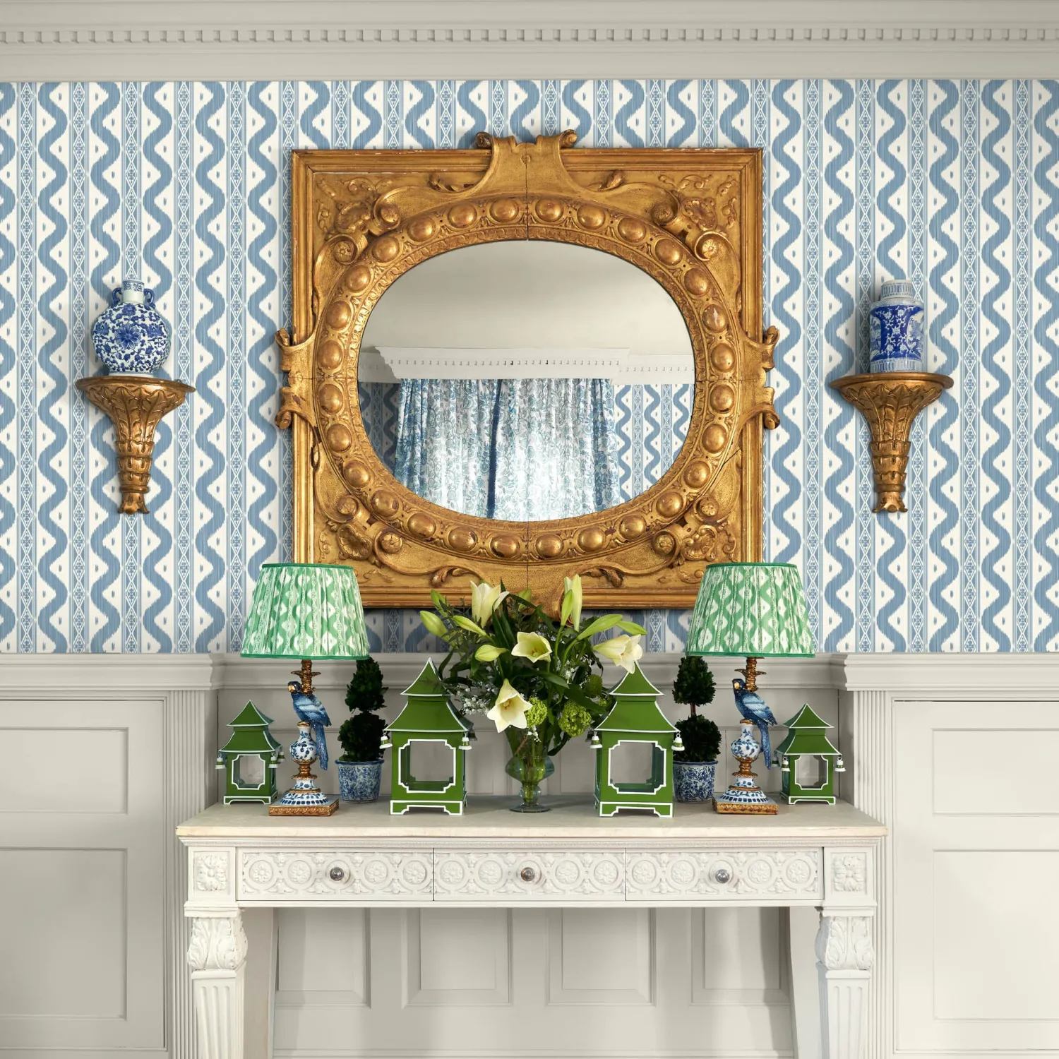 Mrs. Alice Blue Ikat Stripe Wallpaper< Serena Fresson Wallpapers