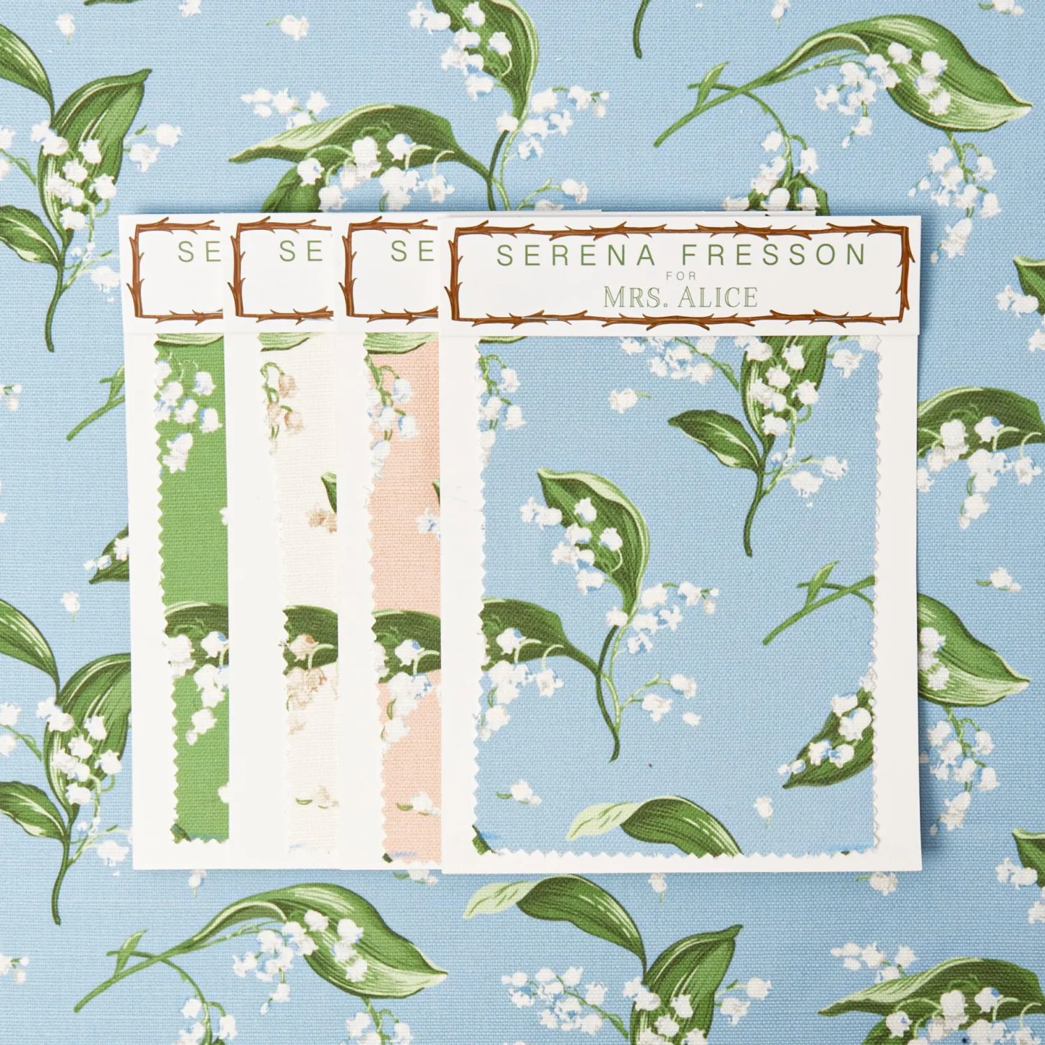 Mrs. Alice Blue Lily of the Valley Fabric< Serena Fresson Fabrics
