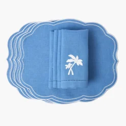 Mrs. Alice Blue Linen Eloise Placemats & Palm Tree Napkins (Set of 4)< Summer Table Linen