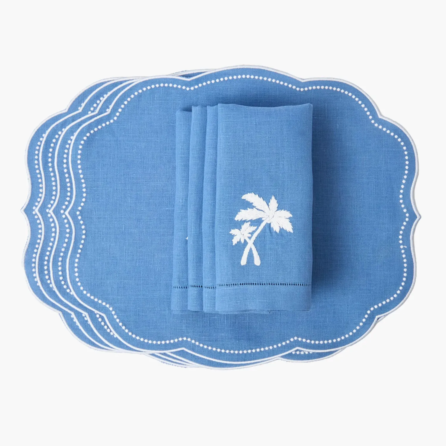 Mrs. Alice Blue Linen Eloise Placemats & Palm Tree Napkins (Set of 4)< Summer Table Linen