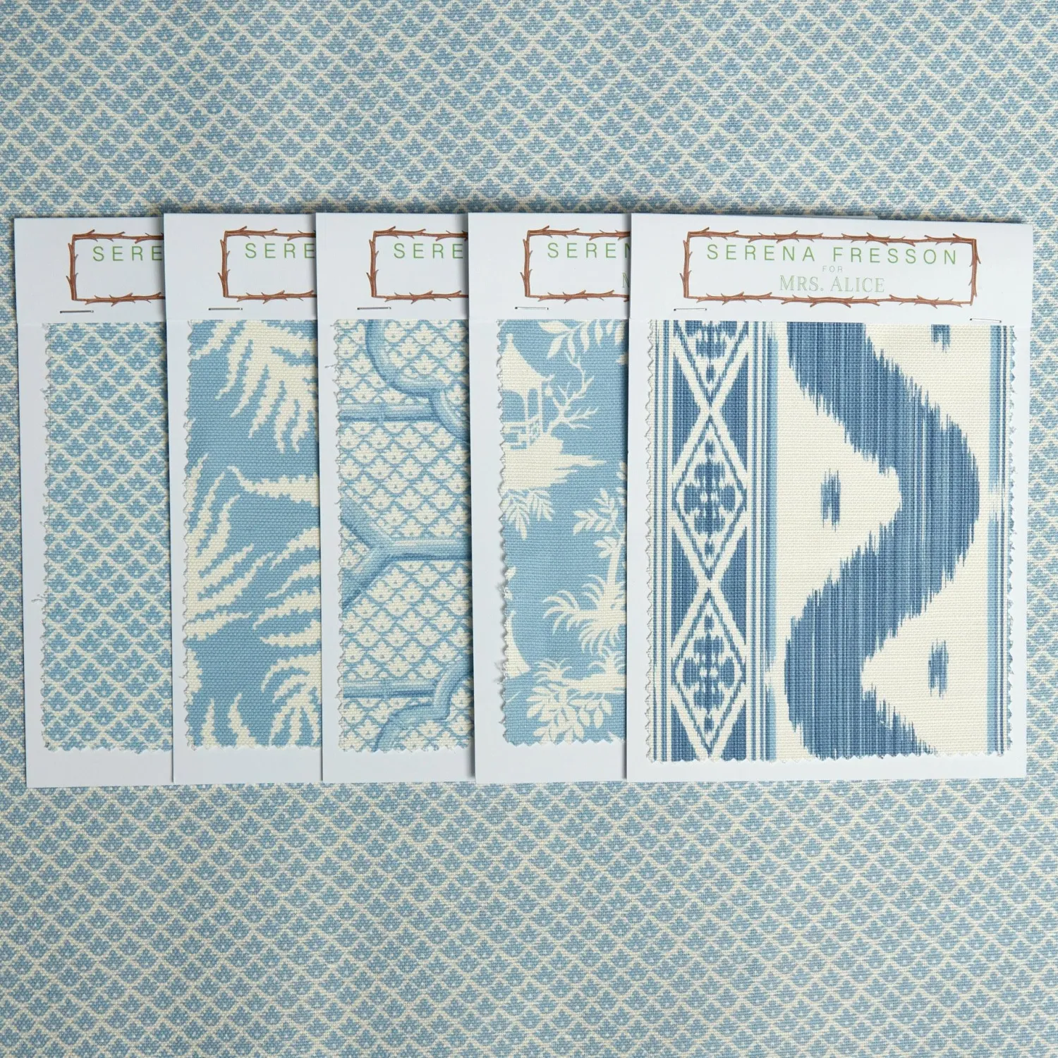 Mrs. Alice Blue Lotus Flower Fabric< Serena Fresson Fabrics