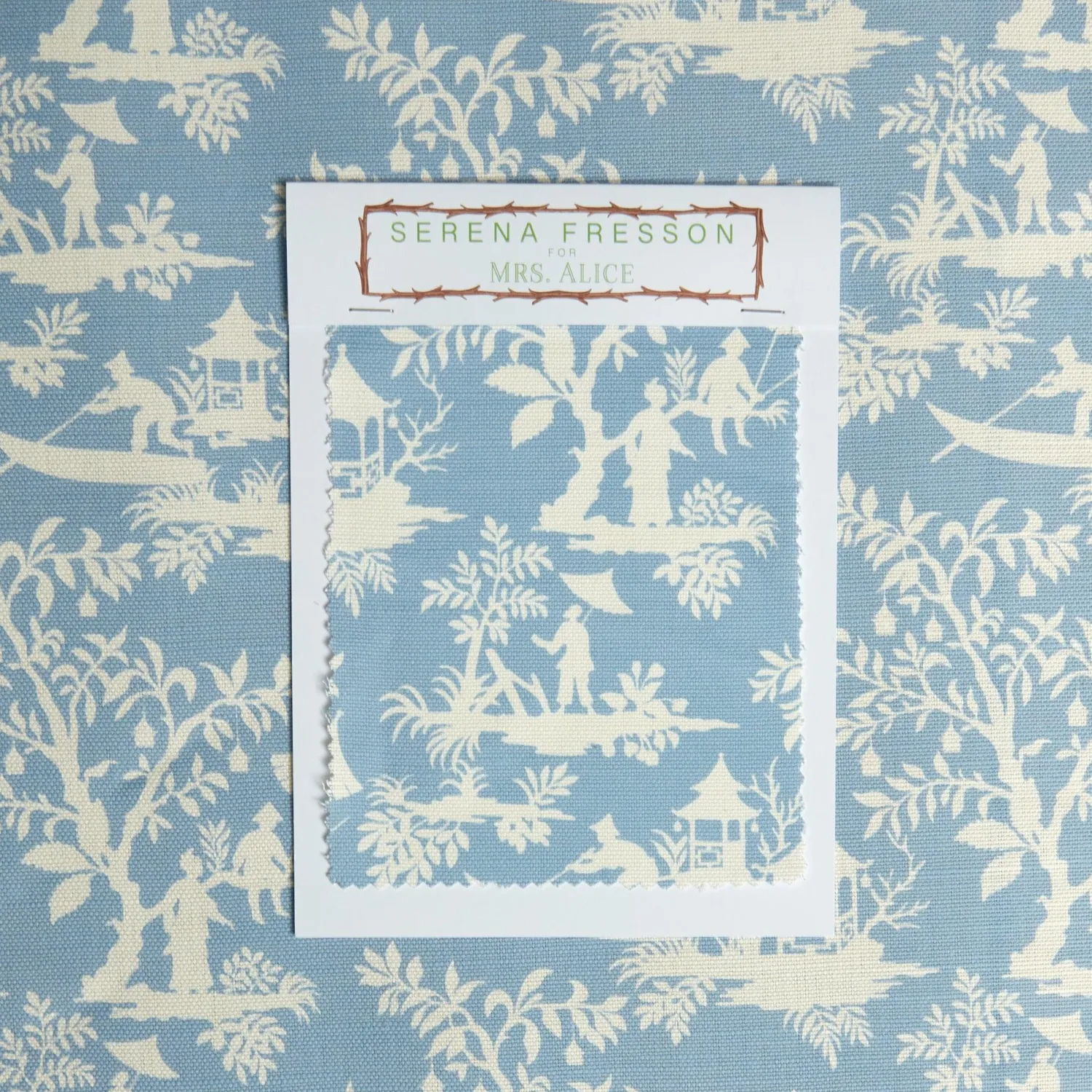 Mrs. Alice Blue Pagoda Garden Fabric< Serena Fresson Fabrics