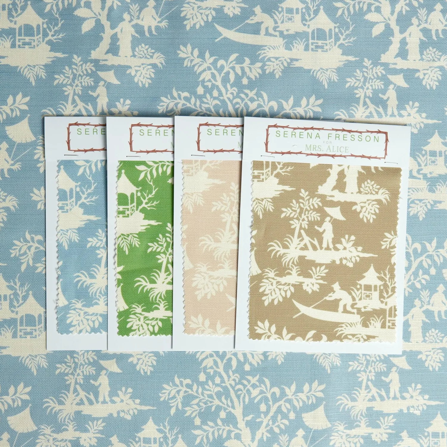 Mrs. Alice Blue Pagoda Garden Fabric< Serena Fresson Fabrics