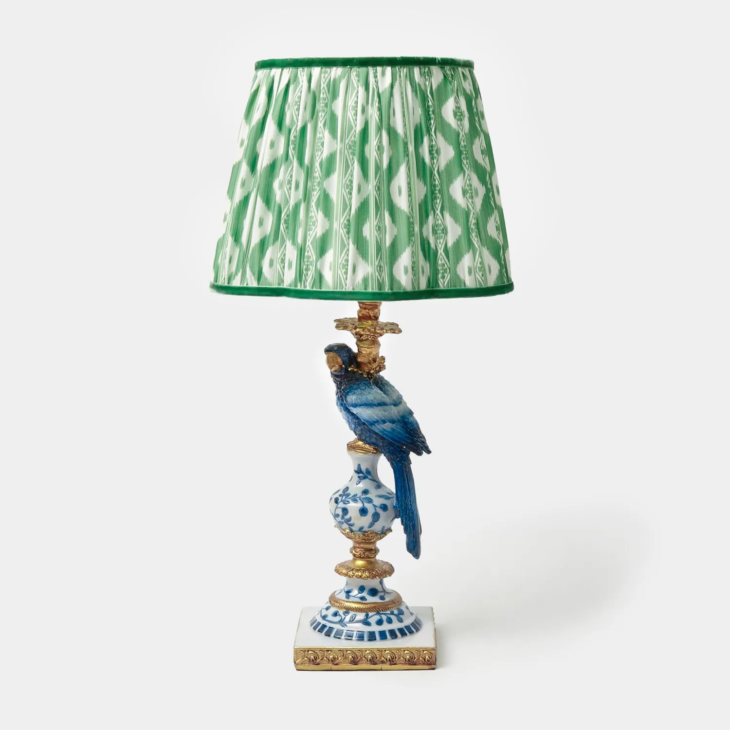Mrs. Alice Blue Parrot Lamp with Green Ikat Shade (30cm)< Corded Table Lamps