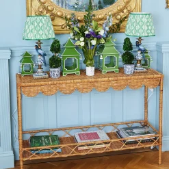 Mrs. Alice Blue Parrot Lamp with Green Ikat Shade (30cm)< Corded Table Lamps