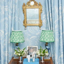 Mrs. Alice Blue Parrot Lamp with Green Ikat Shade (30cm)< Corded Table Lamps