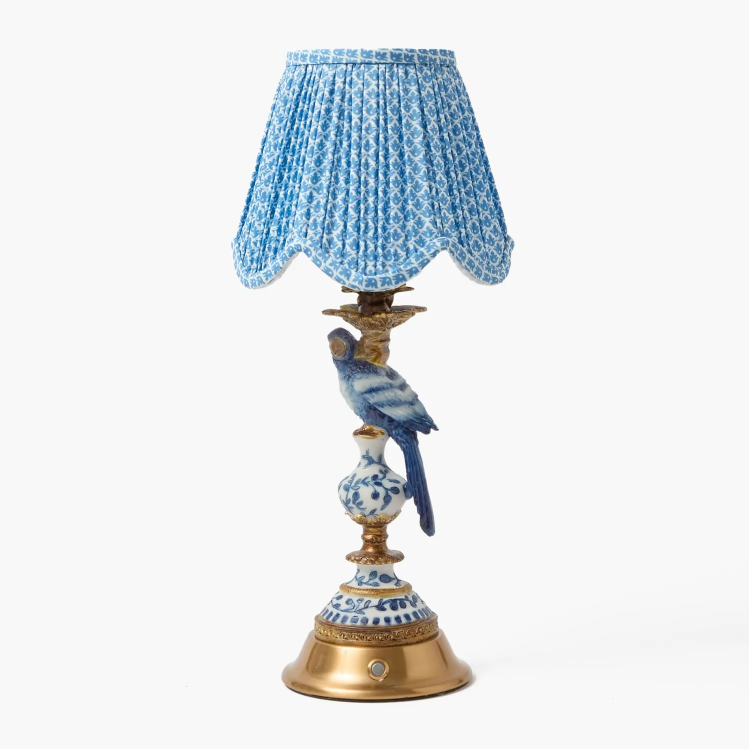Mrs. Alice Blue Parrot Rechargeable Lamp with Blue Lotus Deep Scallop Shade (18cm)< Rechargeable Table Lamps | Summer Lighting