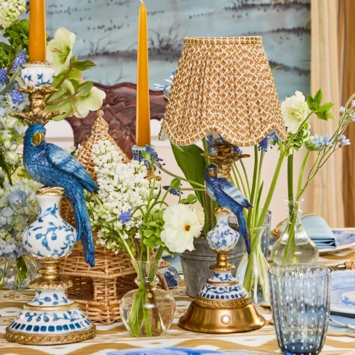 Mrs. Alice Blue Parrot Rechargeable Lamp with Caramel Lotus Deep Scalloped Shade (18cm)< Rechargeable Table Lamps | Summer Lighting