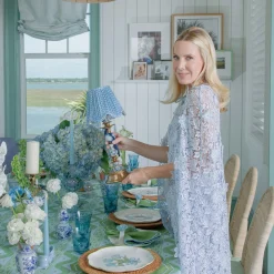 Mrs. Alice Blue Parrot Rechargeable Lamp with Blue Lotus Deep Scallop Shade (18cm)< Rechargeable Table Lamps | Summer Lighting