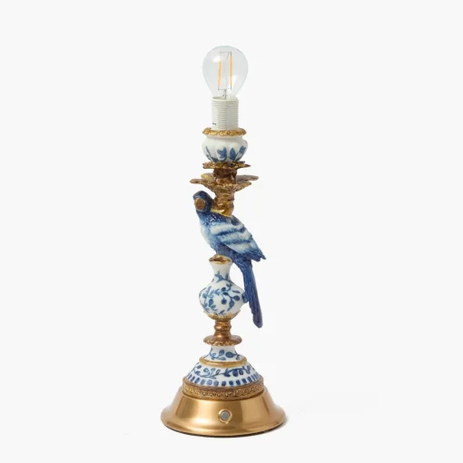 Mrs. Alice Blue Parrot Rechargeable Lamp with Caramel Lotus Deep Scalloped Shade (18cm)< Rechargeable Table Lamps | Summer Lighting