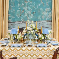 Mrs. Alice Blue Parrot Rechargeable Lamp with Blue Lotus Deep Scallop Shade (18cm)< Rechargeable Table Lamps | Summer Lighting