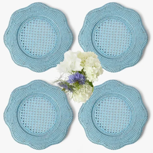 Mrs. Alice Blue Scalloped Rattan Charger Plates (Set of 4)< Summer Table Linen | Placemats
