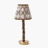 Mrs. Alice Burnt Bamboo Rechargeable Lamp with Chocolate Ikat Shade (18cm)< Rechargeable Table Lamps | Summer Lighting