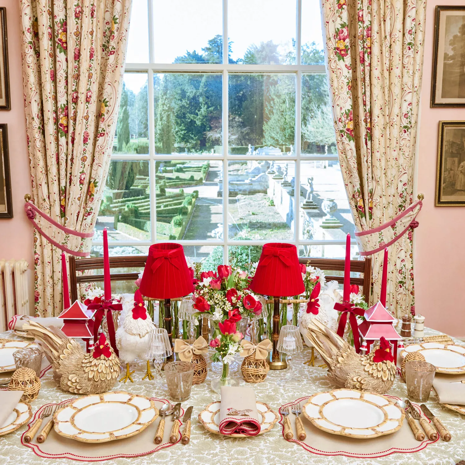 Mrs. Alice Burnt Bamboo Rechargeable Lamp with Red Velvet Bow Shade (18cm)< Rechargeable Table Lamps