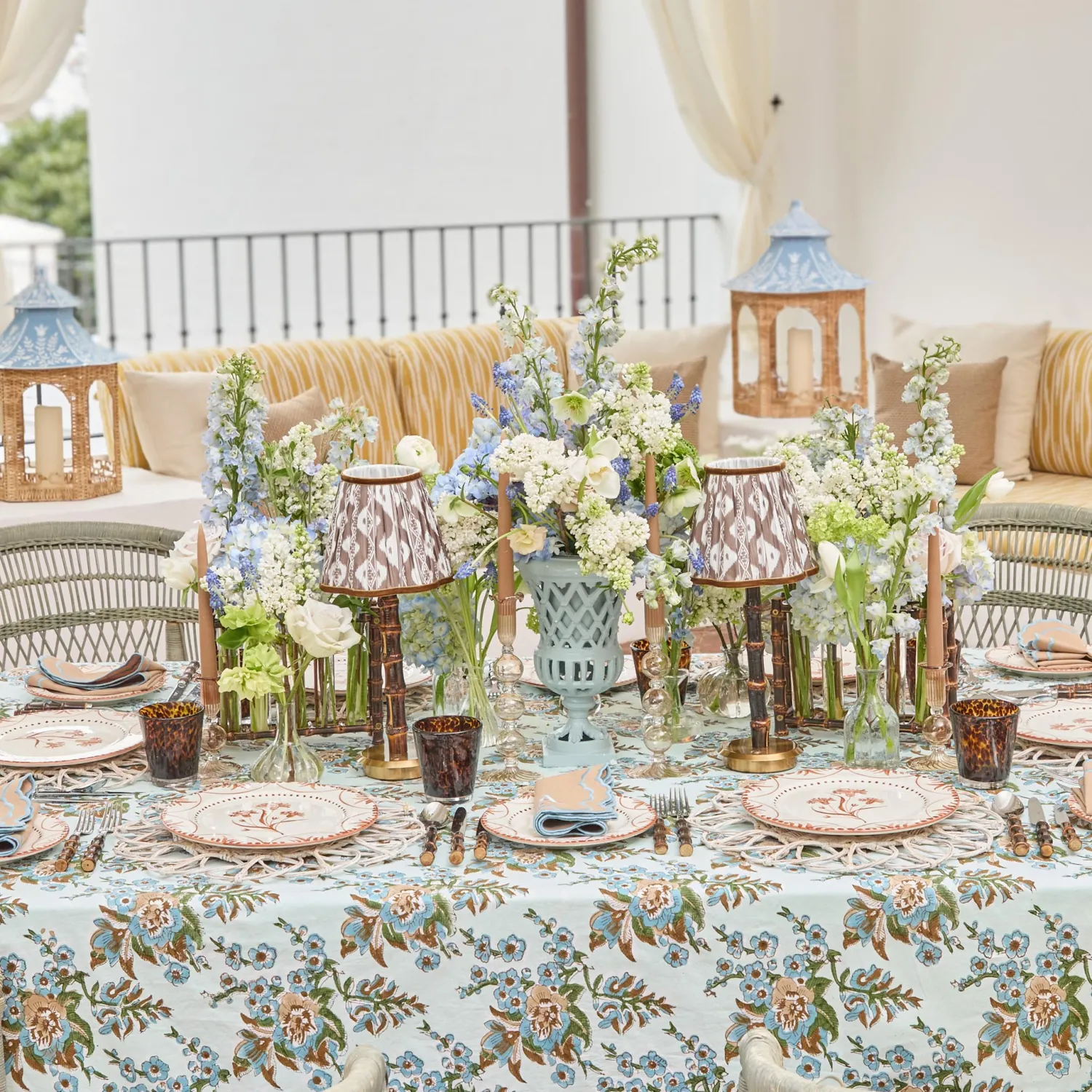 Mrs. Alice Burnt Bamboo Rechargeable Lamp with Chocolate Ikat Shade (18cm)< Rechargeable Table Lamps | Summer Lighting