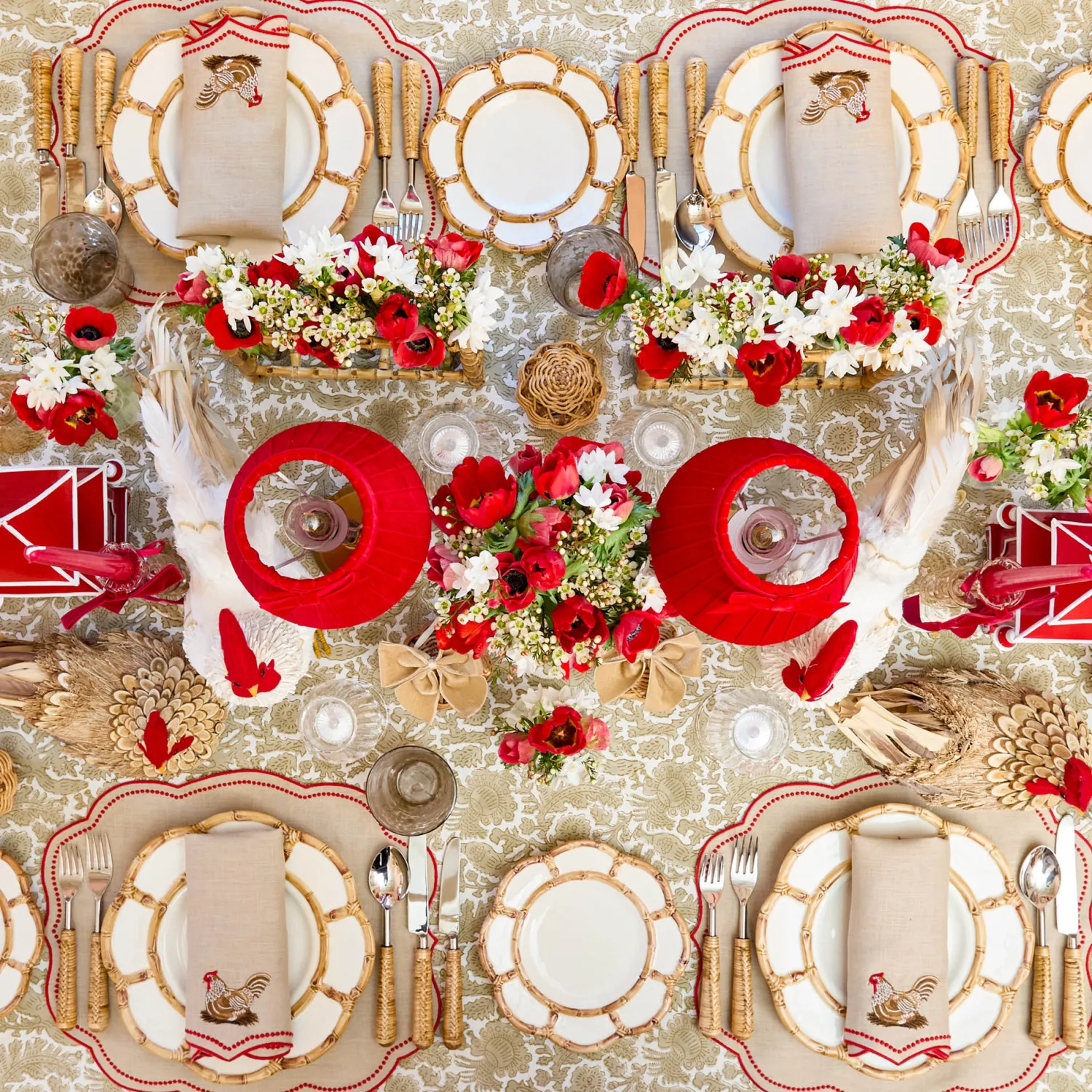 Mrs. Alice Burnt Bamboo Rechargeable Lamp with Red Velvet Bow Shade (18cm)< Rechargeable Table Lamps