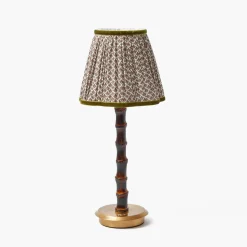 Mrs. Alice Burnt Bamboo Rechargeable Lamp with Chocolate & Olive Lotus Shade (18cm)< Rechargeable Table Lamps