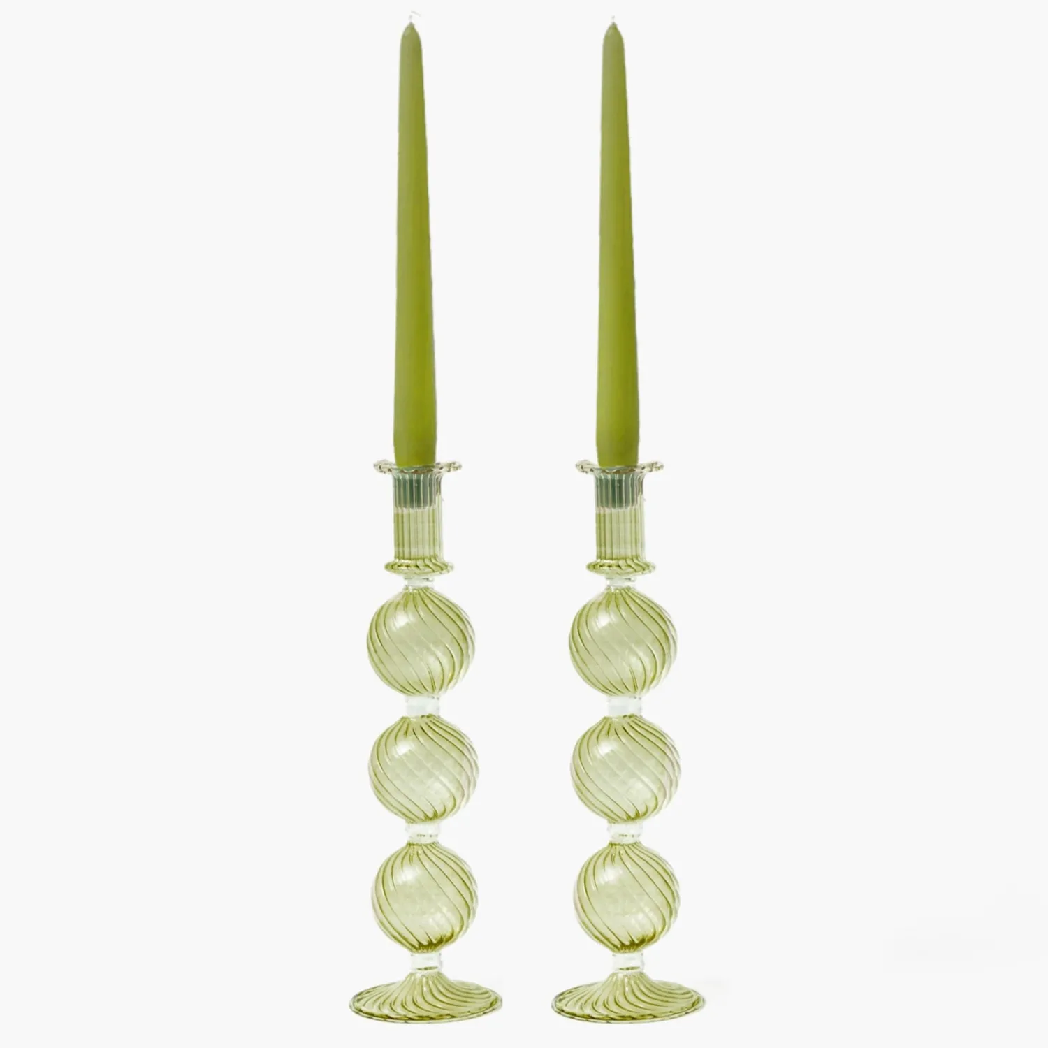 Mrs. Alice Camille Olive Candle Holder (Pair)< Summer Glassware | Summer Candleware
