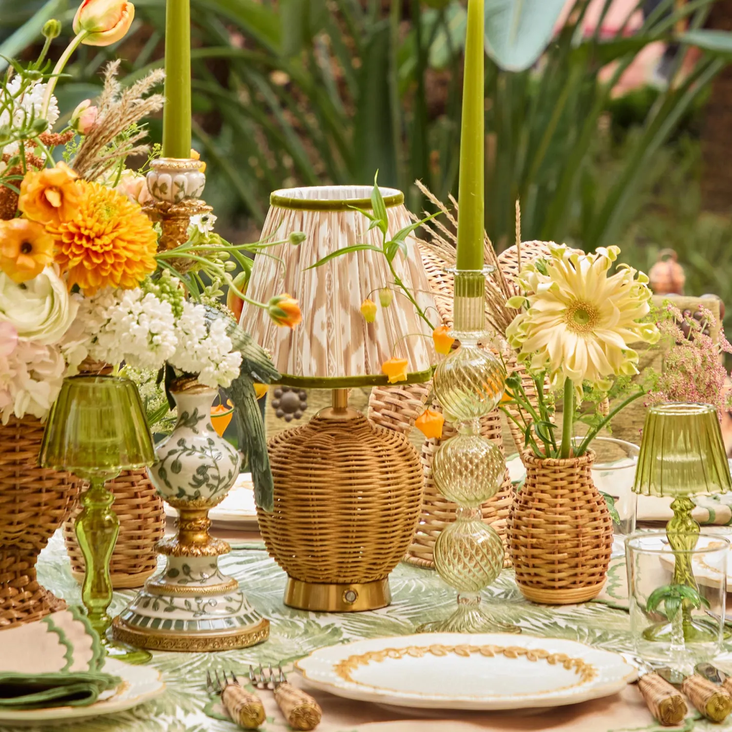 Mrs. Alice Camille Olive Candle Holder (Pair)< Summer Glassware | Summer Candleware