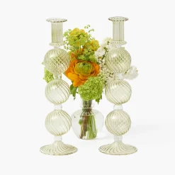Mrs. Alice Camille Olive Candle Holder (Pair)< Summer Glassware | Summer Candleware